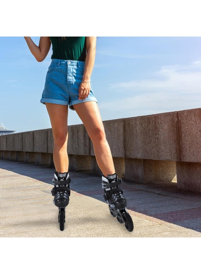 صندوق العاب أحذية تزلج بعجلات قابلة للتعديل مزودة بإضاءة و3 عجلات وخوذة وواقيات أحذية تزلج احترافية - مقاس كبير 39-42 - Image 5