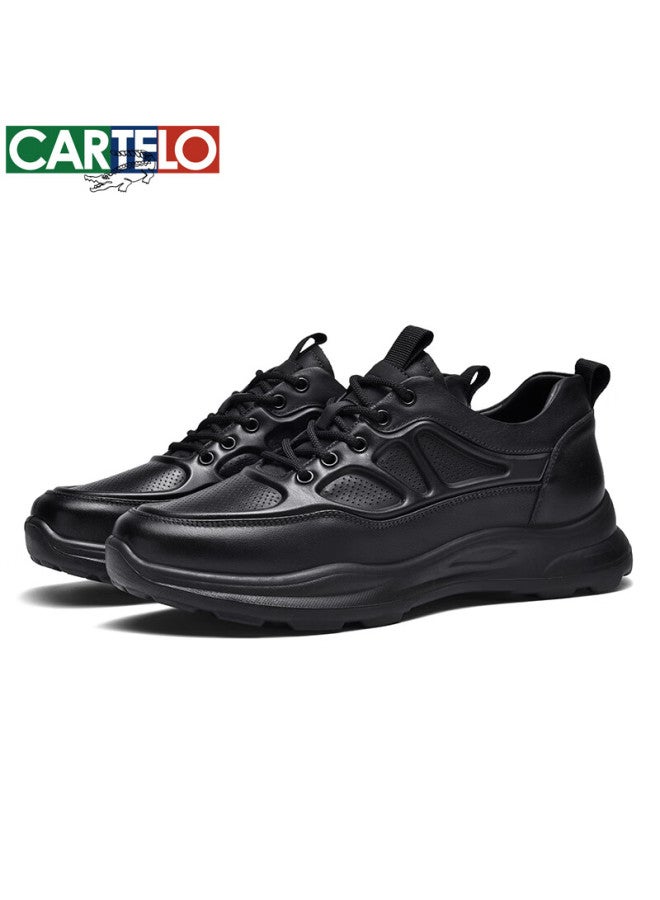 Cartelo Men's Leather Shoes, Hollow-out Fashionable Sports Cowhide Men's Shoes, Thick-soled Lace-up Business Casual Shoes, 5713 Black, Size 40 - Image 3