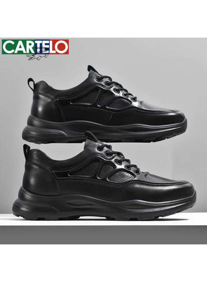 Cartelo Men's Leather Shoes, Hollow-out Fashionable Sports Cowhide Men's Shoes, Thick-soled Lace-up Business Casual Shoes, 5713 Black, Size 40 - Image 4