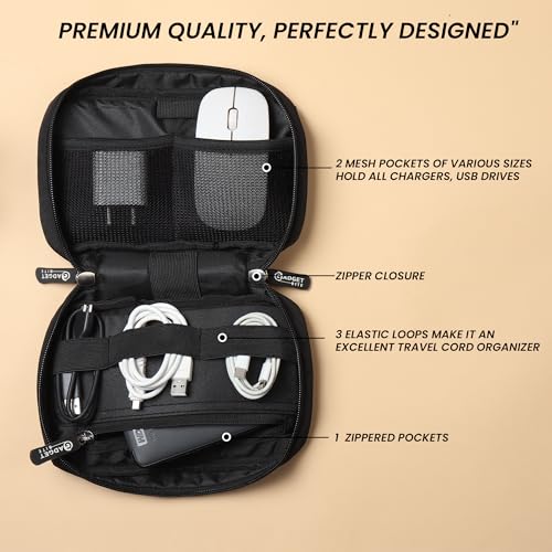GadgetBite Vault Tech Kit Pouch for Cables, Chargers, and Adapters - Large Storage Travel Organizer for Power Banks and Electronics Accessories - Portable Gadget Organizer Bag - Black - Image 3