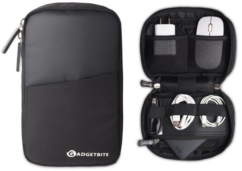 GadgetBite Vault Tech Kit Pouch for Cables, Chargers, and Adapters - Large Storage Travel Organizer for Power Banks and Electronics Accessories - Portable Gadget Organizer Bag - Black - Image 1