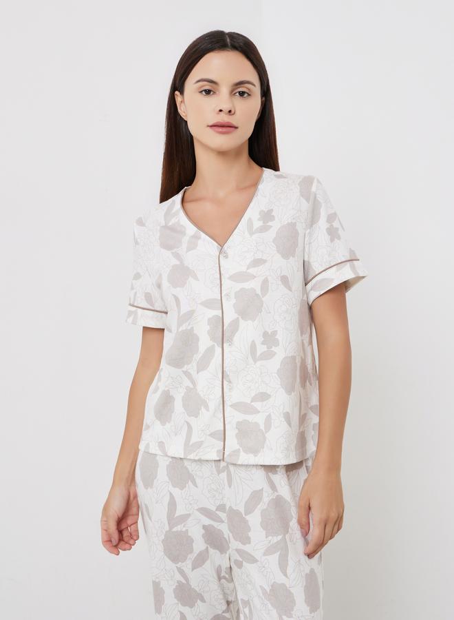 Styli All-Over Print V Neck Top and Long Pyjama Set - Image 2