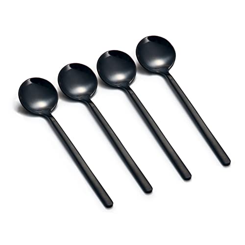 LINWIN Set of 8 Mini Espresso Spoons 5.3-inch Matte Black Frosted Handle Stainless Steel Coffee Spoons for Dessert Tea Ice Cream Sugar Cake Coffee - Image 1
