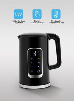 1.7L Digital Display Kettle Dry Boiling Protecction /Quick Boil Water, Tea and Coffee Maker-2200 Watts/ 5 Temperature Settings, 360 Cordless Design, Dual Wall Construction with Digital Screen Display/ Keep Warm Feature, Large Easy Fill Flip Lid 2 Years Warranty 1.7 L 2200 W  Black