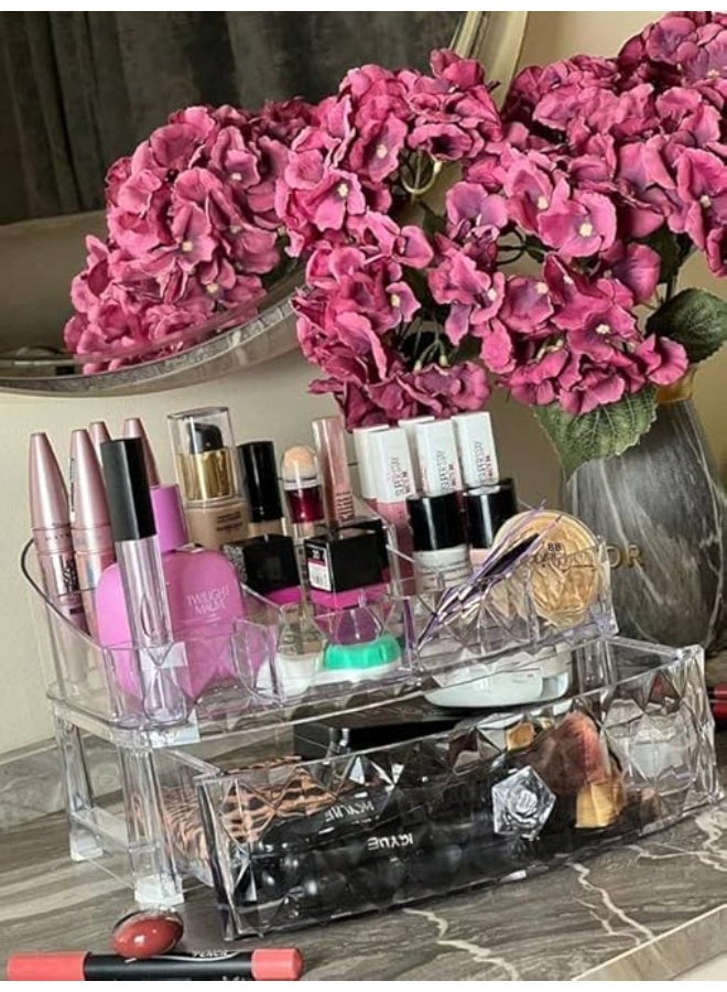 منظم ميكاب الشفاف اكليريك، متعدد الأقسام، والمكياج على التسريحة - علبة شفافة لعرض فرش المكياج واحمر الشفاه لمنتجات التجميل تخزين الحلقان - Image 4