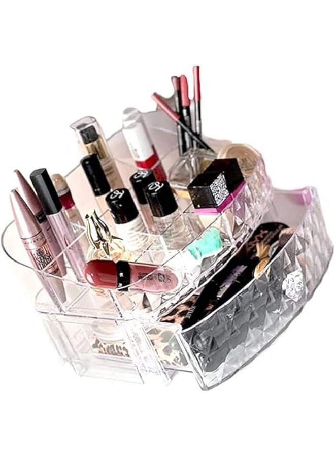 منظم ميكاب الشفاف اكليريك، متعدد الأقسام، والمكياج على التسريحة - علبة شفافة لعرض فرش المكياج واحمر الشفاه لمنتجات التجميل تخزين الحلقان - Image 1