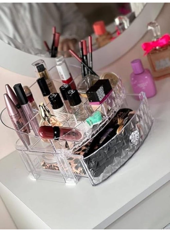 منظم ميكاب الشفاف اكليريك، متعدد الأقسام، والمكياج على التسريحة - علبة شفافة لعرض فرش المكياج واحمر الشفاه لمنتجات التجميل تخزين الحلقان - Image 2