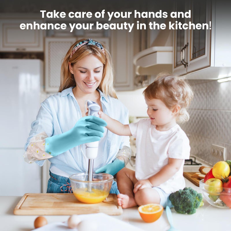 KAQ Dishwashing Cleaning Gloves 3 Pairs-Reusable Cotton Liner Rubber Gloves Long cuff 19.5"" Non-Slip Kitchen Gardening Gloves - Image 3
