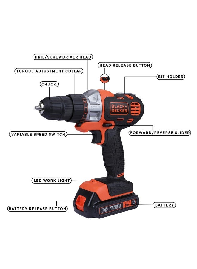 بلاك اند ديكر مجموعة أدوات متعددة الاستخدام لاسلكية من بلاك+ديكر MT218K-GB بقوة 18 فولت و10 مم ليثيوم أيون مع رأس مثقاب (برتقالي) - Image 3
