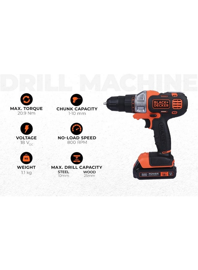 بلاك اند ديكر مجموعة أدوات متعددة الاستخدام لاسلكية من بلاك+ديكر MT218K-GB بقوة 18 فولت و10 مم ليثيوم أيون مع رأس مثقاب (برتقالي) - Image 2