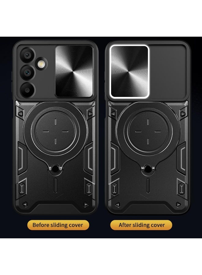 جراب حمايه مقاوم للصدمات وحمايه للكاميرا مزود بدبله معدنيه سي دي متوافق مع Samsung Galaxy A17  (اسود) - Image 3