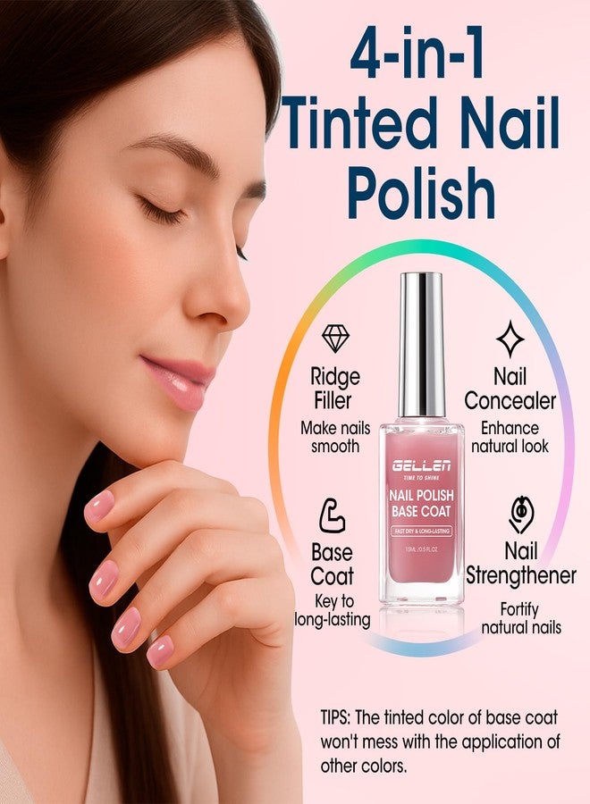 Gellen 4‑in‑1 Clear Nail Polish Base Coat Sheer Tinted Pink, Ridge Filler, Nail Strengthener& Concealer, Calcium Formula Strengthens Nails, Natural Color Enhances Natural Look, No HEMA, Anti-yellowing - Image 3