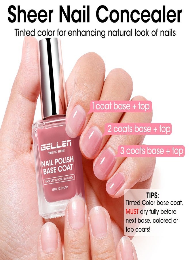 Gellen 4‑in‑1 Clear Nail Polish Base Coat Sheer Tinted Pink, Ridge Filler, Nail Strengthener& Concealer, Calcium Formula Strengthens Nails, Natural Color Enhances Natural Look, No HEMA, Anti-yellowing - Image 5