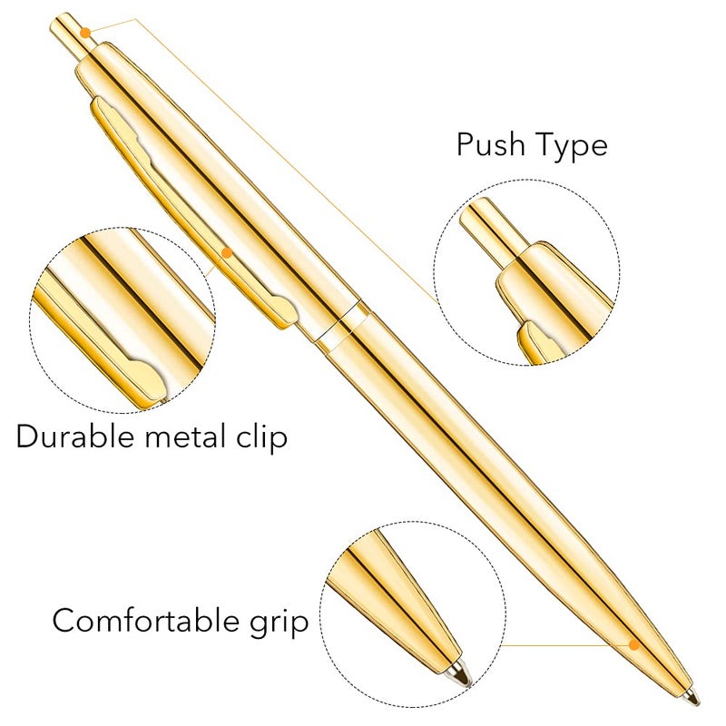 Unibene 6 Pack Gold Click Ballpoint Pens - Black ink Medium Point(1 mm), Metallic Retractable Pen Nice Gift for Business Office Students Teachers Wedding Christmas - Image 3