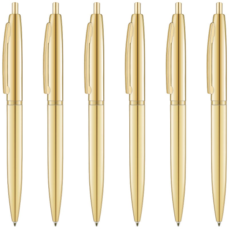 Unibene 6 Pack Gold Click Ballpoint Pens - Black ink Medium Point(1 mm), Metallic Retractable Pen Nice Gift for Business Office Students Teachers Wedding Christmas - Image 1