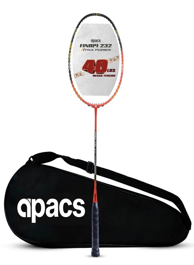 أباك مضرب تنس الريشة الاحترافي فائق القوة Apacs Finapi 232 Xtra Power (40 رطلاً، 100% جرافيت ياباني فائق الجودة) بدون أوتار مع غطاء كامل مجاني (أسود أحمر) - Image 1