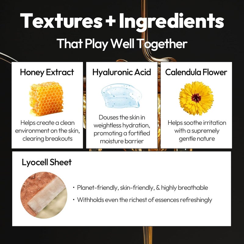 LAPCOS Honey Sheet Mask, Daily Face Mask with Hyaluronic Acid and Antioxidants to Hydrate and Tighten Dry Skin, Korean Beauty Favorite, 5-Pack - Image 3