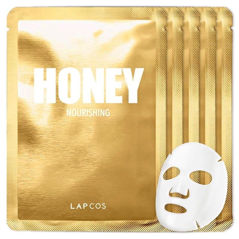 LAPCOS Honey Sheet Mask, Daily Face Mask with Hyaluronic Acid and Antioxidants to Hydrate and Tighten Dry Skin, Korean Beauty Favorite, 5-Pack - Image 1