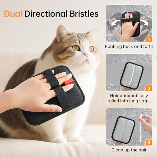 INABULETWO 2 Pcs Pets Static Removal Gloves, Reusable Cat Dog Electrostatic Hair Remover Grooming Glove Tool (1 Pcs Black+Red) - Image 4