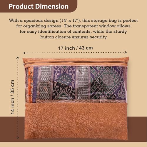 HOMIFLY 12 Pcs Non Woven Saree Covers for Storage/Saree Organizer for Wardrobe with Zip & Transparent Window/Saree Bags for Storage/Holds 2 to 3 Sarees Each (14x17 Inch, Orange) - Image 2