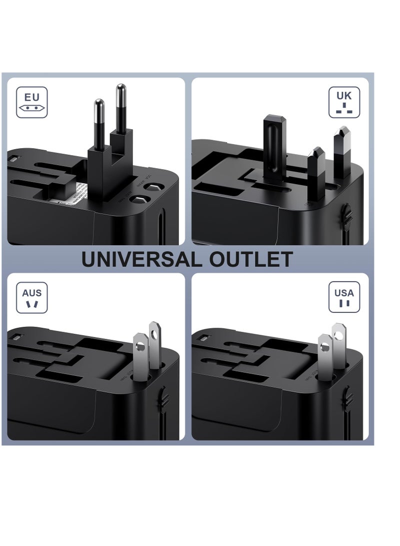 محول سفر عالمي عالمي، محول طاقة محمول (أسود) مقابس كهربائية عالمية لأوروبا، المملكة المتحدة، الولايات المتحدة، أستراليا، آسيا - أسود، محول دولي بمنفذ USB 1 و USB 2 - Image 2