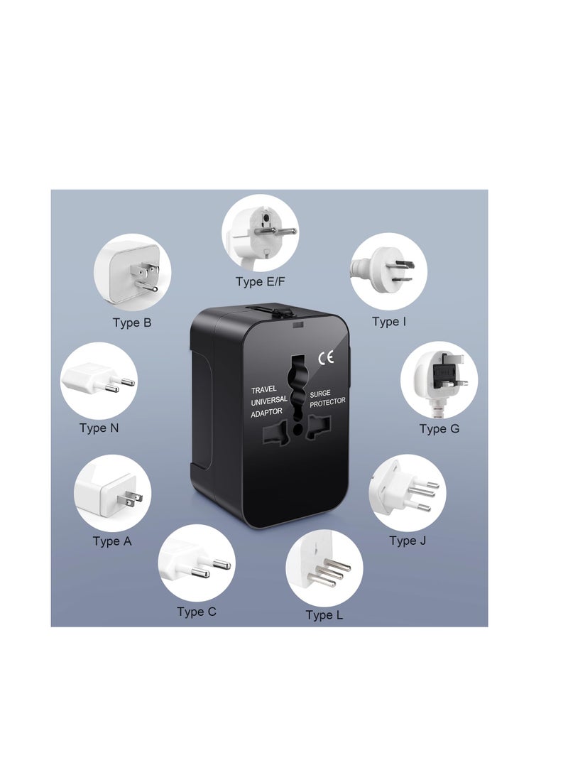 محول سفر عالمي عالمي، محول طاقة محمول (أسود) مقابس كهربائية عالمية لأوروبا، المملكة المتحدة، الولايات المتحدة، أستراليا، آسيا - أسود، محول دولي بمنفذ USB 1 و USB 2 - Image 4