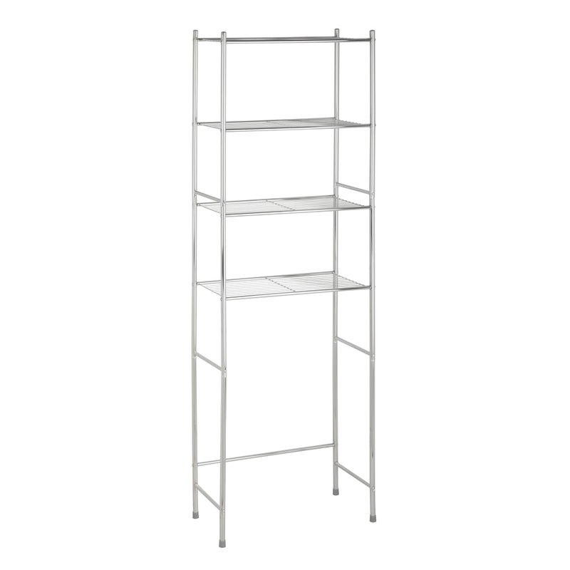 HoneyCanDo 4Tier OverTheToilet Storage Shelf SpaceSaving Steel Bathroom Restroom Organizer with Neutral Chrome Finish Ideal for Towels Toiletries Essentials 24W x 68H x 11D