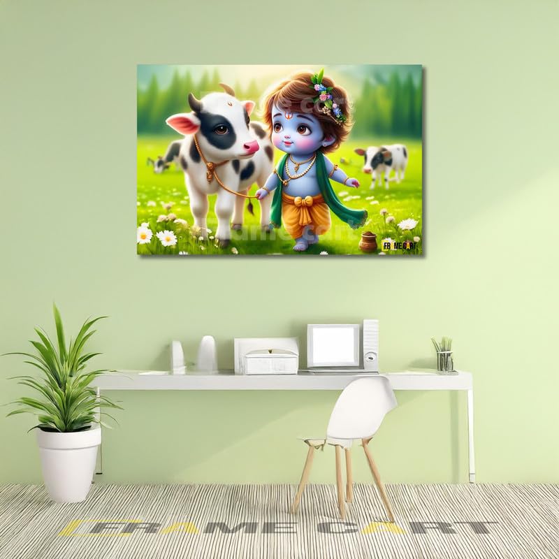 Frame Cart Baby Krishna Poster - Bal Gopal Photo | Kanha Ji Religious photo for Pregnant Women Bedroom Wall | Unframed Vinyl Poster 12x18 (Design 23) - Image 2