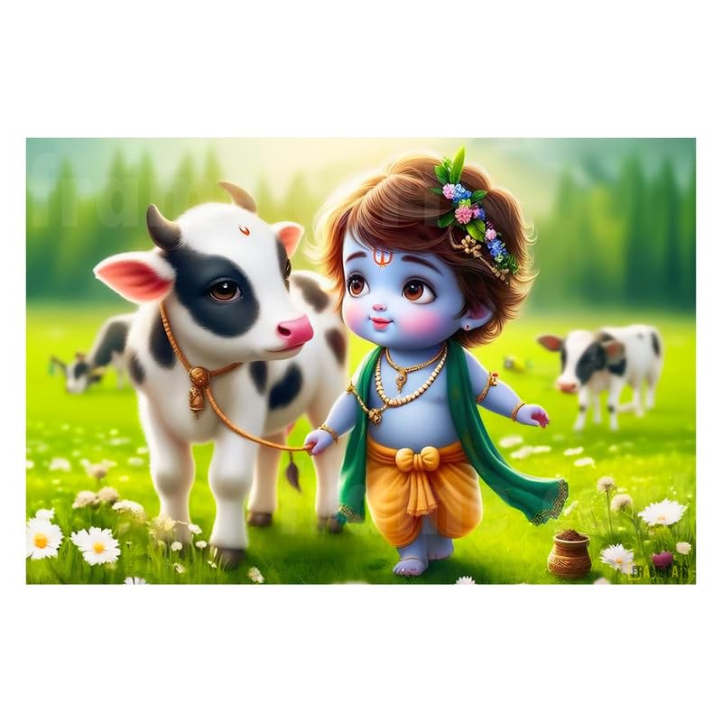 Frame Cart Baby Krishna Poster - Bal Gopal Photo | Kanha Ji Religious photo for Pregnant Women Bedroom Wall | Unframed Vinyl Poster 12x18 (Design 23) - Image 1