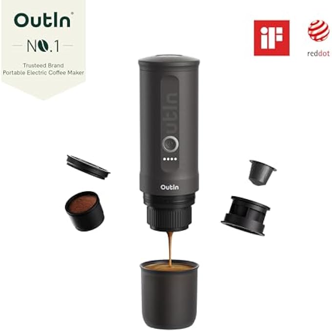 Outin Nano Portable Electric Espresso Machine With 34 Min SelfHeating 20 Bar Mini Small 12V 24V Car Coffee Maker Compatible With Ns Capsule  Ground Coffee Space Grey - Image 2