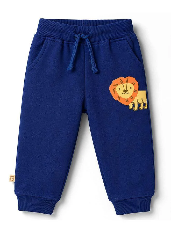 Bonfino Bonfino 100% Cotton Knit Full Length Lion Printed Lounge Pant - Navy Blue