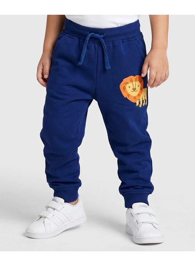 Bonfino Bonfino 100% Cotton Knit Full Length Lion Printed Lounge Pant - Navy Blue