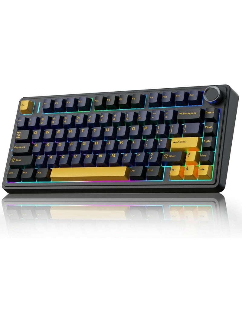 AULA F75 Mechanical Keyboard Gaming, 2.4 GHz/Type-C/BT5.0 Mechanical Keyboard with Button, Five Layer Filled Structure, RGB, QWERTY, Hot-Swap, Creamy Wireless Gaming Keyboard 75 Percent - Image 1