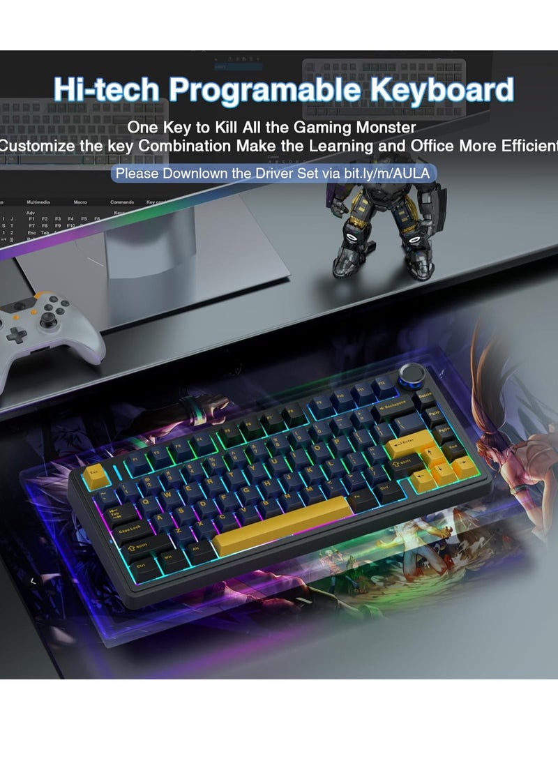 AULA F75 Mechanical Keyboard Gaming, 2.4 GHz/Type-C/BT5.0 Mechanical Keyboard with Button, Five Layer Filled Structure, RGB, QWERTY, Hot-Swap, Creamy Wireless Gaming Keyboard 75 Percent - Image 2