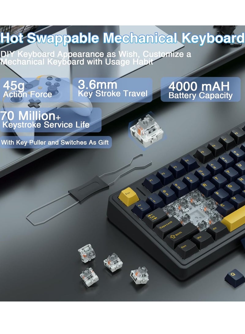 AULA F75 Mechanical Keyboard Gaming, 2.4 GHz/Type-C/BT5.0 Mechanical Keyboard with Button, Five Layer Filled Structure, RGB, QWERTY, Hot-Swap, Creamy Wireless Gaming Keyboard 75 Percent - Image 3