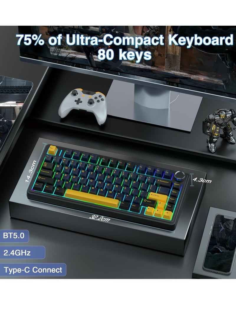 AULA F75 Mechanical Keyboard Gaming, 2.4 GHz/Type-C/BT5.0 Mechanical Keyboard with Button, Five Layer Filled Structure, RGB, QWERTY, Hot-Swap, Creamy Wireless Gaming Keyboard 75 Percent - Image 4