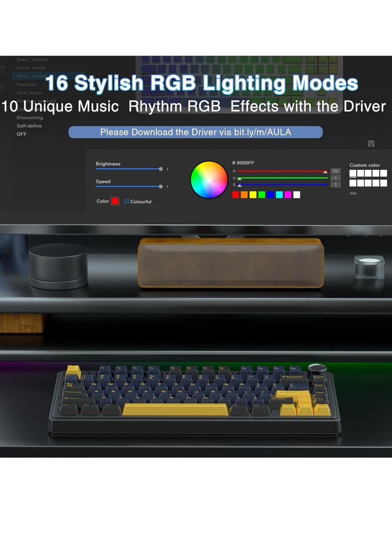 AULA F75 Mechanical Keyboard Gaming, 2.4 GHz/Type-C/BT5.0 Mechanical Keyboard with Button, Five Layer Filled Structure, RGB, QWERTY, Hot-Swap, Creamy Wireless Gaming Keyboard 75 Percent - Image 5