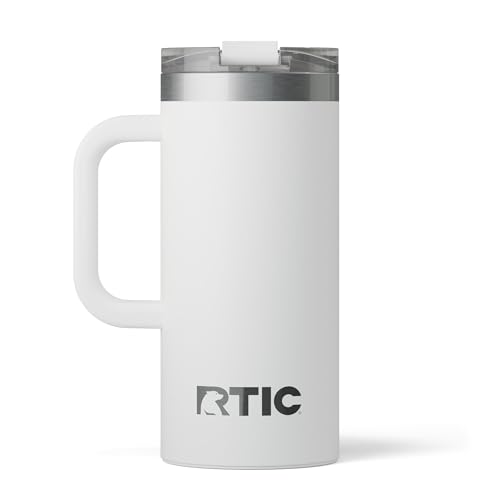 RTIC 16oz Road Trip Travel Mug with Lid and Handle Ceramic Lined Insulated Stainless Steel Metal Double Wall VacuumInsulation Portable Coffee Tea Cup for Hot and Cold Drink White - Image 1