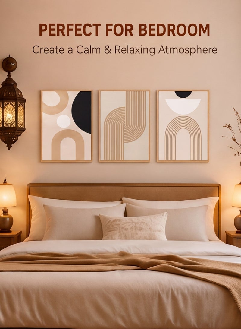 Three sheep 3PCS Boho Canvas Wall Art with Wooden Frame 30x40cm, Abstract Beige Geometric Wall Decor, Modern Minimalist Paintings for Living Room Bedroom Home Decor - Image 4