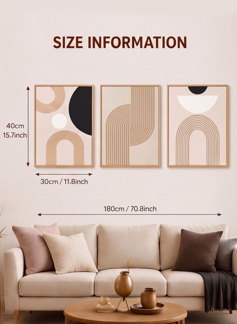 Three sheep 3PCS Boho Canvas Wall Art with Wooden Frame 30x40cm, Abstract Beige Geometric Wall Decor, Modern Minimalist Paintings for Living Room Bedroom Home Decor - Image 2