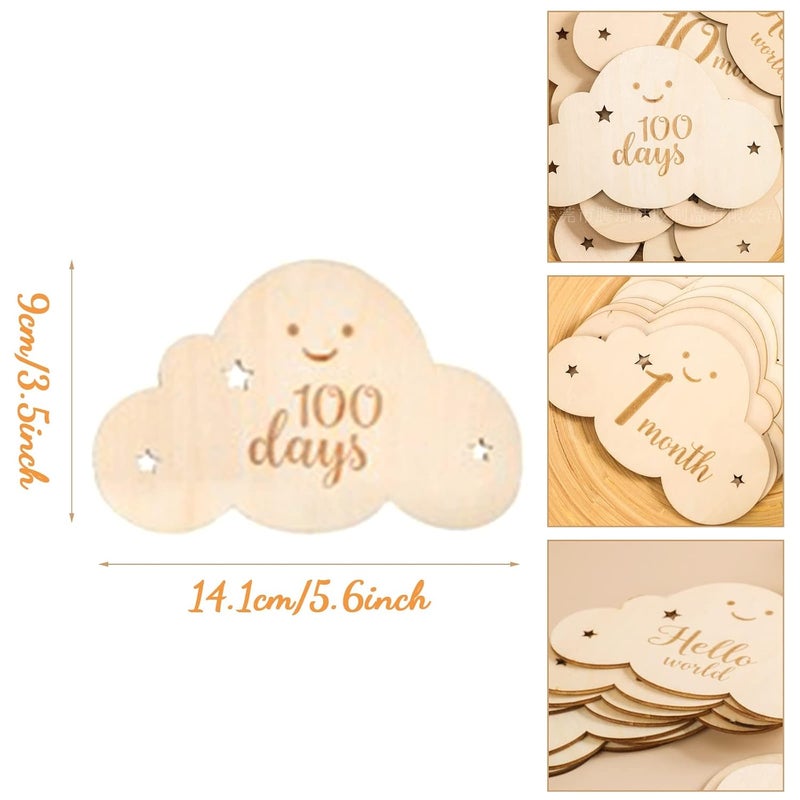 CheeseandU 8Pcs Wooden Milestone Cloud Signs Wooden Monthly Milestone Photo Cards Baby Growth Cards Pregnancy Journey Milestone Markers for Baby Shower  Photo Props Cloud Cards - Image 2