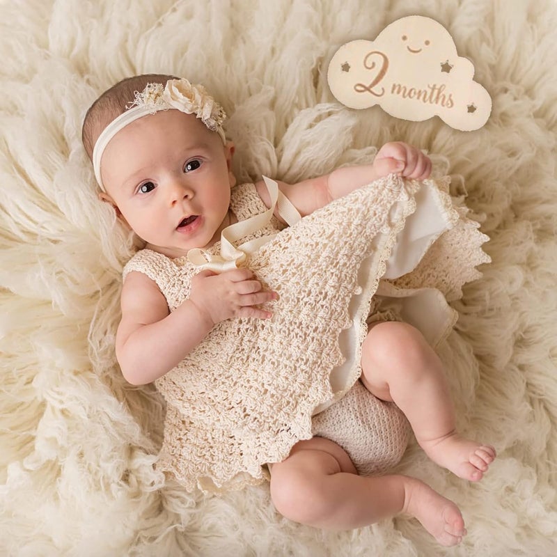 CheeseandU 8Pcs Wooden Milestone Cloud Signs Wooden Monthly Milestone Photo Cards Baby Growth Cards Pregnancy Journey Milestone Markers for Baby Shower  Photo Props Cloud Cards - Image 3