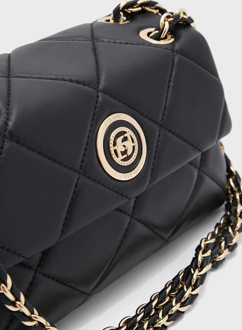 Dune LONDON Duchess Medium Leather Quilt Crossbody Bag