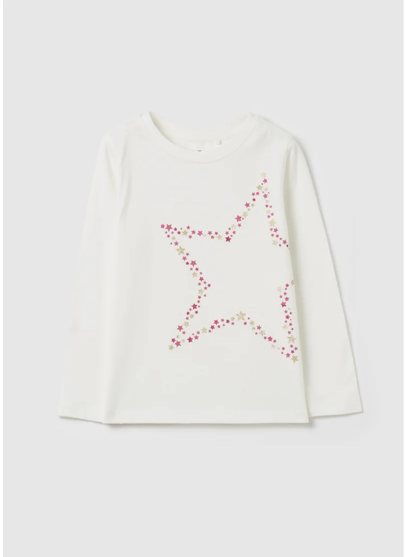 او في اس T-shirt with glitter print and long sleeves