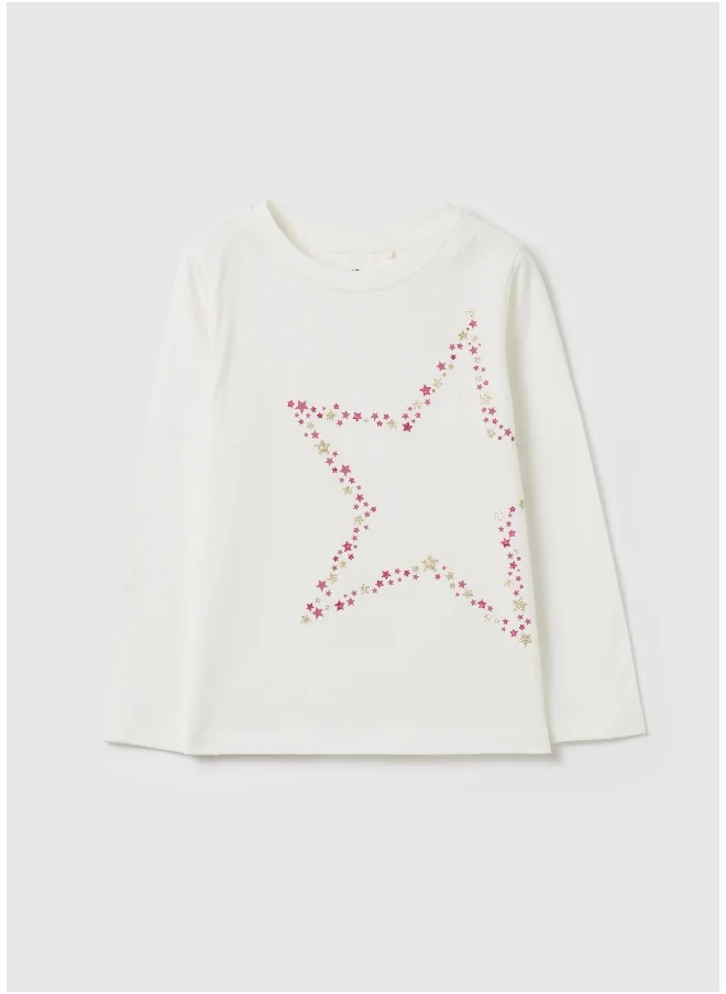 Ovs T-shirt with glitter print and long sleeves