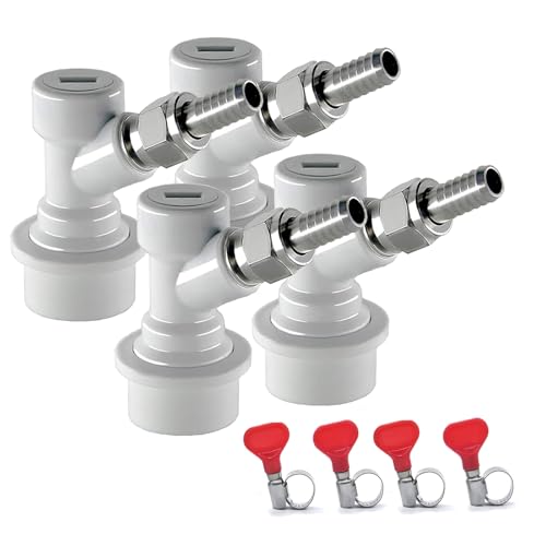 LUCKEG Cornelius Keg Ball Lock Disconnect Ball Lock Gas Disconnect 1/4 MFL with Swivel Nuts, 4 Red Free Worm Clamps for Homebrewing - Image 1
