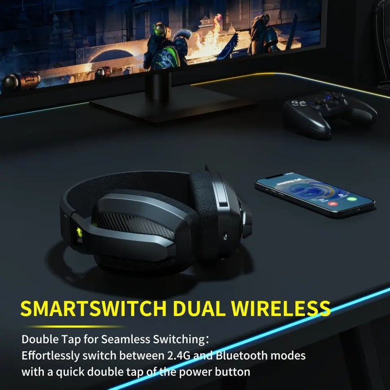 Binnune BW06 2.4GHz Wireless Gaming Headset with Mic for PS5 PS4 PC Mac Playstation Bluetooth Gaming Headphone with Microphone, Grey 6698163 - Image 3