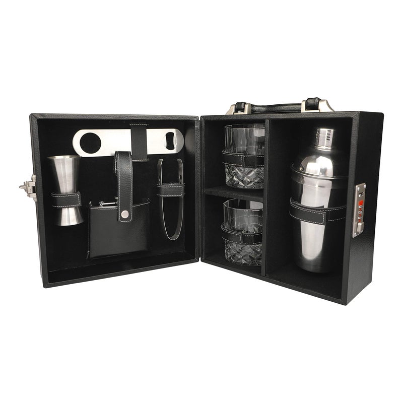 Anything & Everything Bar Accessories | Mini Portable Bar Set | Leatherette Bar Set | Bar Set | Barware Set for Picnic | Barware Set for Travel | Barware Set for car | Whiskey Glasses (Black & Black) - Image 5