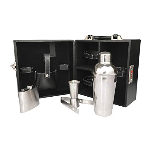 Anything & Everything Bar Accessories | Mini Portable Bar Set | Leatherette Bar Set | Bar Set | Barware Set for Picnic | Barware Set for Travel | Barware Set for car | Whiskey Glasses (Black & Black) - Image 2
