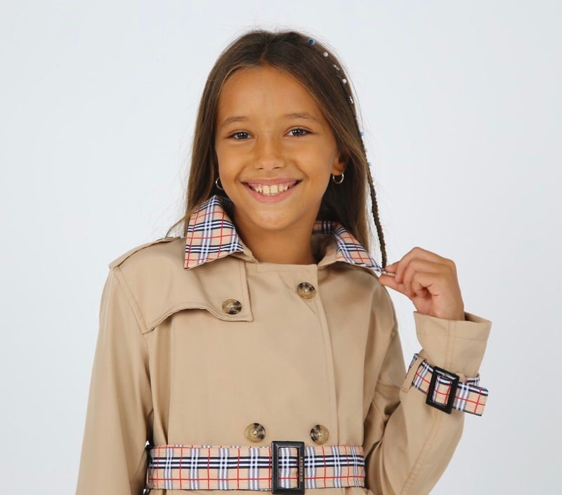 HC Kids Wear معطف ترنش للبنات بتفاصيل نمط مربع - Image 1
